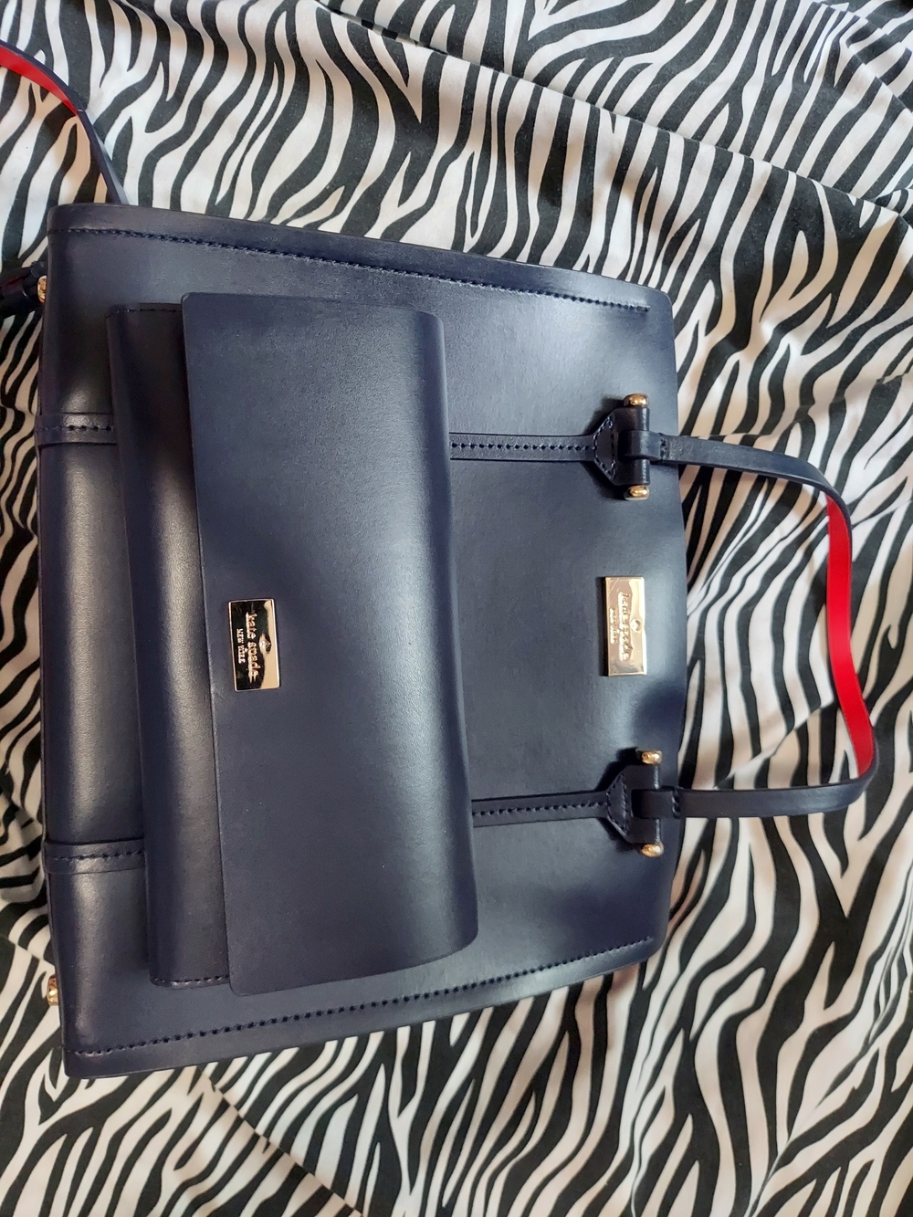 2pcs Like New Kate Spade Navy Leather Tote Bag With Wallet
